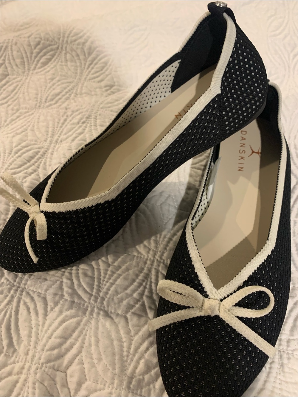 Danskin Black Flats with Cream Trim and Bow